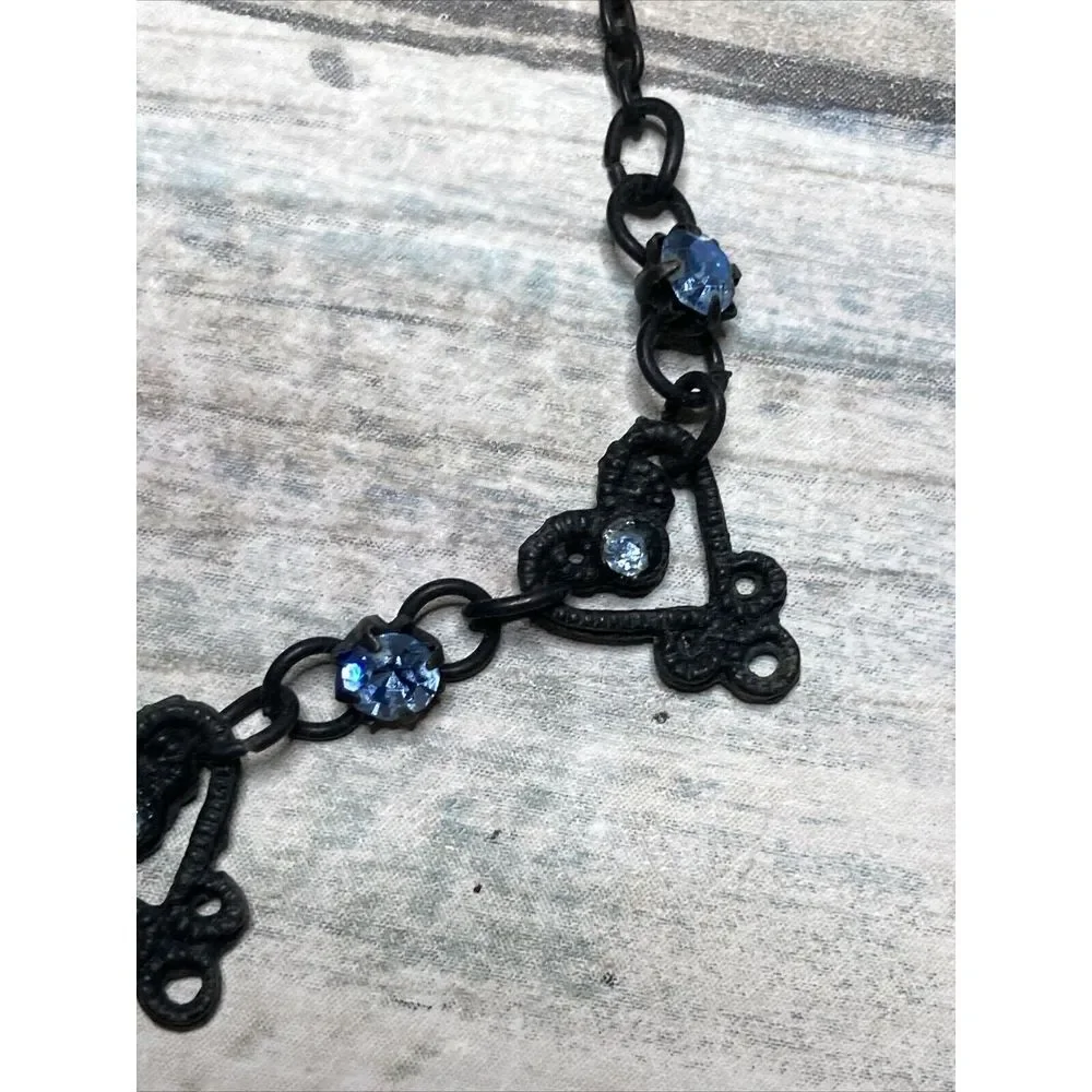 Gothic Black‎ Hearts Blue Crystals 15